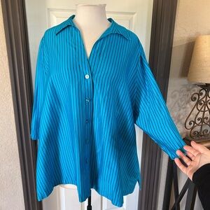 Alia Plus Pinstriped Button Down Blouse